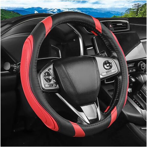 Car Steering Wheel Cover, Breathable Soft Leather Vehicle Wheel Cover Protector for Men Women, Non-Slip Automotive Interior Protection Accessories, Universal for Most Vehicles (Black) in Saudi Arabia