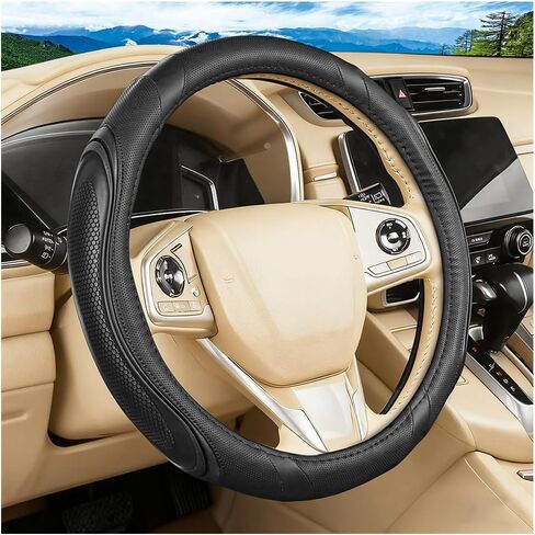 Car Steering Wheel Cover, Breathable Soft Leather Vehicle Wheel Cover Protector for Men Women, Non-Slip Automotive Interior Protection Accessories, Universal for Most Vehicles (Black) in Saudi Arabia