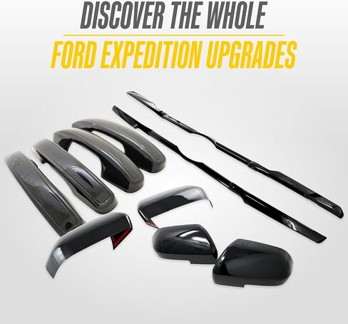 Trim Illusion Chrome Delete Gloss Black Patented Mirror Cover Cap Overlay for 18-25 Ford Expedition & 18-25 Lincoln Navigator | Easy No-Tool Install | US Patented in Saudi Arabia