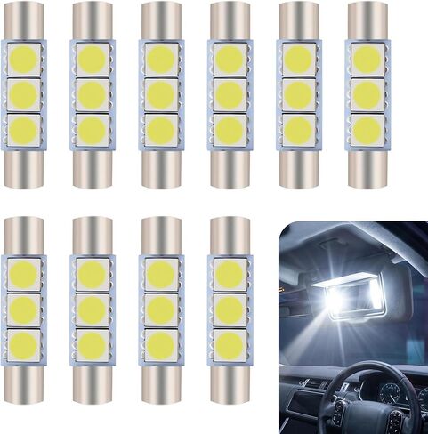 10 قطع سيارة فانيتي ميرور حاجب الشمس من ضوء LED، T6 12V مشرق للغاية 3SMD 5050 Festoon LED لمبة سيارة، ملحقات السيارة العالمية قناع ضوء لمبة لمرآة الغرور، ضوء القبة (أبيض) in Kuwait