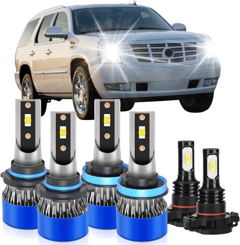 Fit For Cadillac Escalade 2007-2014 Light Bulbs, 6000K Cool White 30000LM 800% Brightness High Low Beam Fog Lights, With Cooling Fan, Plug and Play, Pack of 6 in Saudi Arabia
