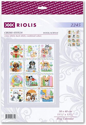 RIOLIS - Dog Calendar 2245, Dogs Cross Stitch Kits 11¾"x15¾, Counted Cross Stitch Kits, Counted Cross Stitch Kits for Beginners & Advanced, Cross Stitching Kits for Adults, Dog Embroidery Kit in Kuwait