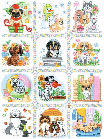 RIOLIS - Dog Calendar 2245, Dogs Cross Stitch Kits 11¾"x15¾, Counted Cross Stitch Kits, Counted Cross Stitch Kits for Beginners & Advanced, Cross Stitching Kits for Adults, Dog Embroidery Kit in Kuwait