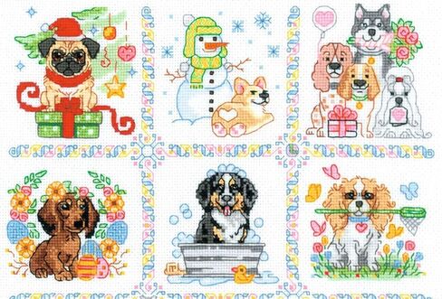 RIOLIS - Dog Calendar 2245, Dogs Cross Stitch Kits 11¾"x15¾, Counted Cross Stitch Kits, Counted Cross Stitch Kits for Beginners & Advanced, Cross Stitching Kits for Adults, Dog Embroidery Kit in Kuwait