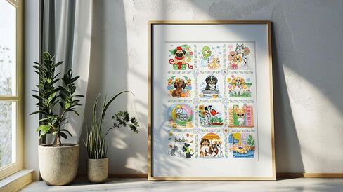 RIOLIS - Dog Calendar 2245, Dogs Cross Stitch Kits 11¾"x15¾, Counted Cross Stitch Kits, Counted Cross Stitch Kits for Beginners & Advanced, Cross Stitching Kits for Adults, Dog Embroidery Kit in Kuwait