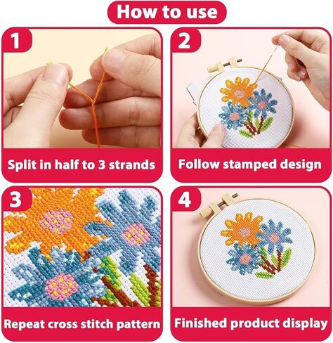 Beginner DIY Stamped Cross Stitch Kit with Embroidery Hoop Pre-Printed Pattern Flying Mallard Ducks DIY Needlepoint Craft Kit for Adults Includes All Supplies Wall Art Decor Gift 33x33cm (R186) in Kuwait