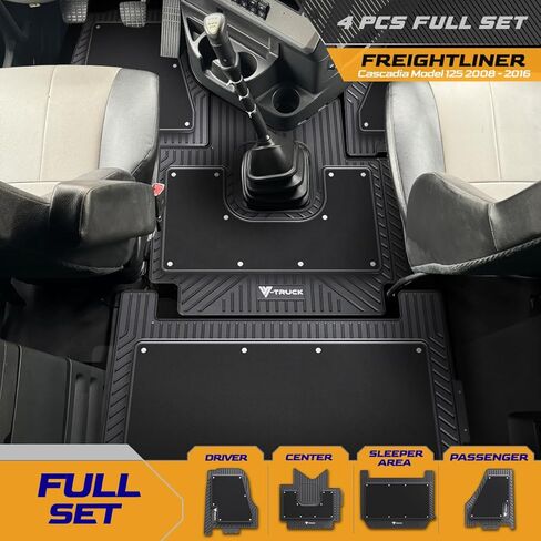 4-Piece All-Weather Floor Mat Set for Freightliner Cascadia 126 (2017-present) – Custom Fit Double-Layer Rubber & Carpet Mats, Heavy-Duty Non-Slip Interior Protection, Easy Clean, Full Cab Coverage in Saudi Arabia