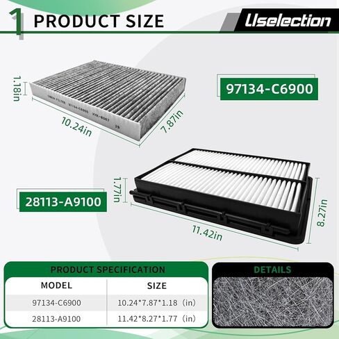Engine Cabin Air Filters with Activated Set for 16-20 Kia Sorento Replaces 28113-A9100 SA90143 WA10271 97134-C6900 C6C79-AC000 CAF1949P CF12161 WP10370 in Saudi Arabia