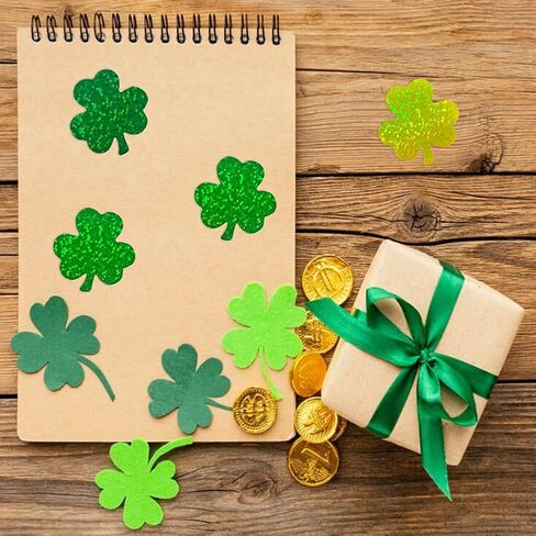 500Pcs St Patricks Day Clover Stickers Roll - Laser Green Clover Shape Self-Adhesive Sealing Stickers, 1.5inch Yellow Sparkly Waterproof Decals for St Patricks Day Party Envelope Scrapbook Decor in Saudi Arabia