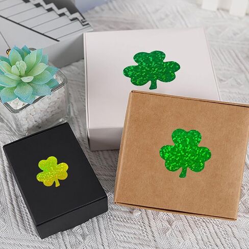 500Pcs St Patricks Day Clover Stickers Roll - Laser Green Clover Shape Self-Adhesive Sealing Stickers, 1.5inch Yellow Sparkly Waterproof Decals for St Patricks Day Party Envelope Scrapbook Decor in Saudi Arabia