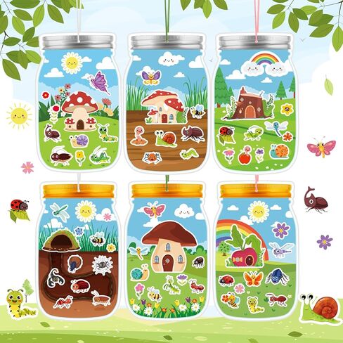 30 Sheet Spring Insect Craft Kit Spring Summer Mason Jar Scene with Bee Ladybug Flower Sticker Make Your Own Insect Jar Ornament for Kid Toddler Sunday School Classroom Home Reward Activity in Saudi Arabia