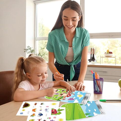 30 Sheet Spring Insect Craft Kit Spring Summer Mason Jar Scene with Bee Ladybug Flower Sticker Make Your Own Insect Jar Ornament for Kid Toddler Sunday School Classroom Home Reward Activity in Saudi Arabia