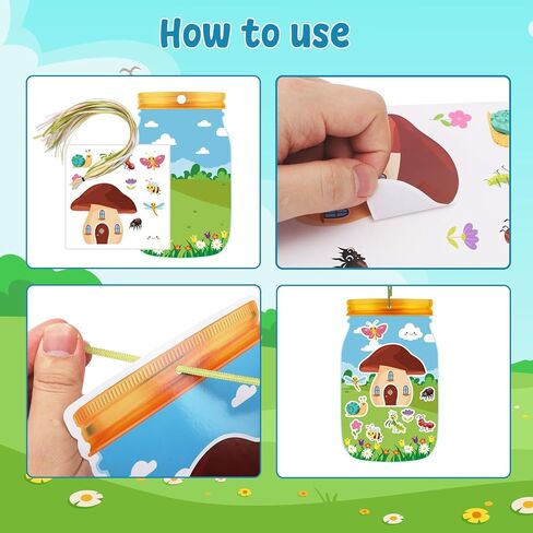 30 Sheet Spring Insect Craft Kit Spring Summer Mason Jar Scene with Bee Ladybug Flower Sticker Make Your Own Insect Jar Ornament for Kid Toddler Sunday School Classroom Home Reward Activity in Saudi Arabia