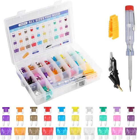 203PCS Car Fuses Assortment Kit with Car Fuse Tester & Puller,Cars Fuse Kit with Standard/Mini/Low Profile Mini,Fuses Automotive Kits (3A 5A 7.5A 10A 15A 20A 25A 30A 35A 40A) in Saudi Arabia