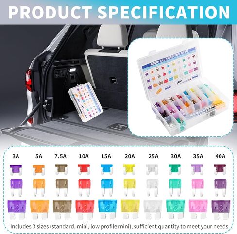 203PCS Car Fuses Assortment Kit with Car Fuse Tester & Puller,Cars Fuse Kit with Standard/Mini/Low Profile Mini,Fuses Automotive Kits (3A 5A 7.5A 10A 15A 20A 25A 30A 35A 40A) in Saudi Arabia