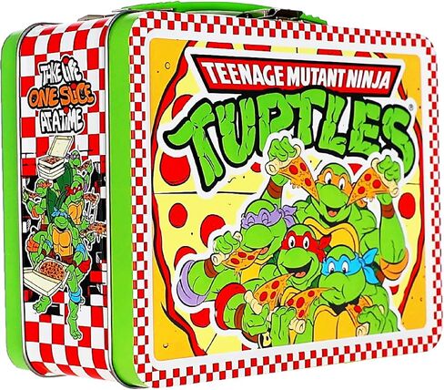 صندوق المرح لسلاحف النينجا من AQUARIUS - علبة تخزين معدنية TMNT بمقبض، فن منقوش بارز، صندوق معدني من القصدير قابل للتجميع، علبة للألعاب وبطاقات التداول in Kuwait