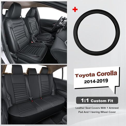 for Toyota Corolla Seat Covers 2014 2015 2016 2017 2018 2019 Corolla LE/L/S Plus/S/LE Plus/XSE/SE Premium Leather Car Seat Covers Full Set for SUV-Car Seat Protector (Black, 5 Seats) in Saudi Arabia