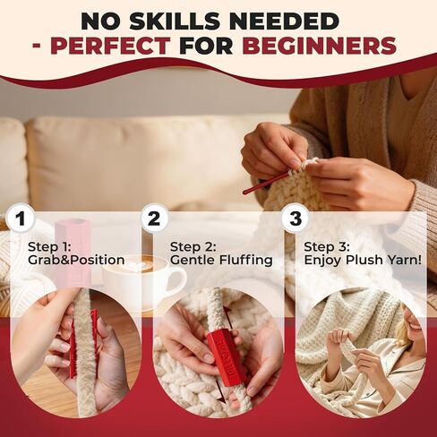 Chunky Yarn Fluffer - Yarn Fluffing Tool for Crochet & Knitting Projects, Compact Portable Yarn Texture Enhancer for DIY Craft Enthusiasts, Red in Saudi Arabia