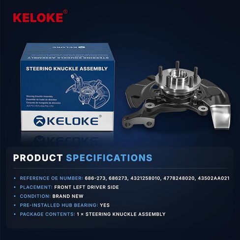 KELOKE Front Left Steering Knuckle & Wheel Bearing Hub Assembly Compatible with Toyota Camry XLE, SE & Lexus ES330. 2004-2006 V6 3.3L 3.0L. Driver Side, Replaces# 686-273 43502AA021 in Saudi Arabia