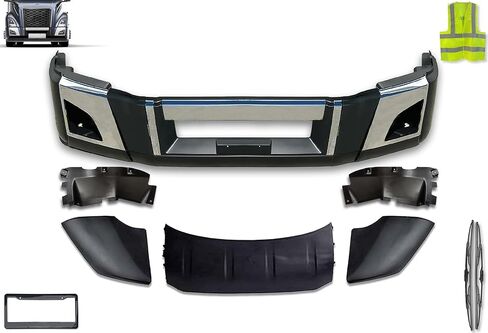 KOZAK Bumper Set with Fog Light Holes and Chrome Trim, Bumper Air Flow Deflector Set Compatible with Volvo VNL 2018+ Includes Logo, License Plate Frame, 2x 22" Windshield Wipers, and Safety Vest in Saudi Arabia