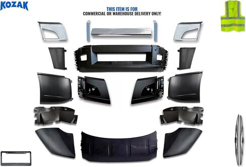 KOZAK Bumper Set with Fog Light Holes and Chrome Trim, Bumper Air Flow Deflector Set Compatible with Volvo VNL 2018+ Includes Logo, License Plate Frame, 2x 22" Windshield Wipers, and Safety Vest in Saudi Arabia