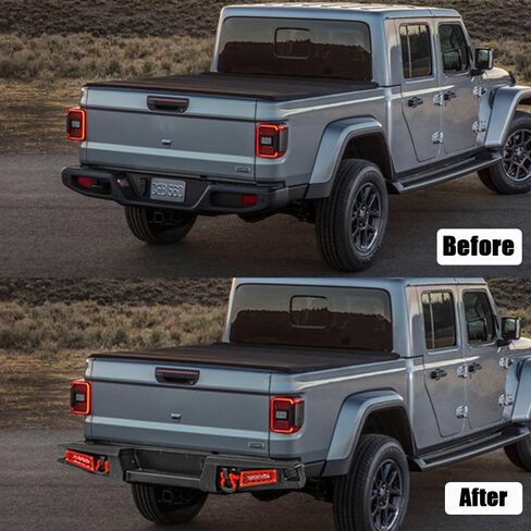 مصدات خلفية SUNPIE مع فتحات لوحة الترخيص وفتحات المستشعر المتوافقة مع Jeep Gladiator(JT) 2019-2026، مصد زاحف الصخور الأسود المزخرف مع حلقات D وLED للشاحنة in Kuwait