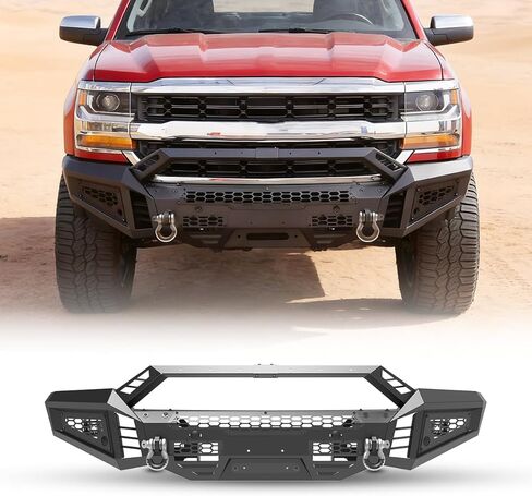WOLFSTORM Front Bumpers Compatible with 2016-2018 Chevy Chevrolet Silverado 1500，Flip-up licence plate mounting bracket is Included,Pickup truck bumper with paintable trim，LED Lights & D-rings(1A+2A) in Saudi Arabia