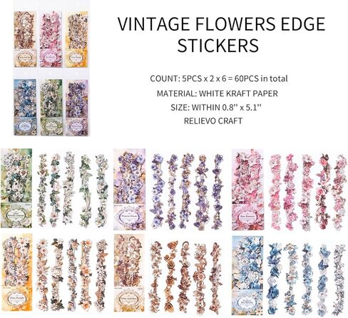 60PCS Scrapbook Paper Stickers, Aesthetic Flower Frame Cutout Scrapbook Supplies, Self Adhesive Decorative Paper Retro European Border Stickers for Journaling Supplies in Saudi Arabia