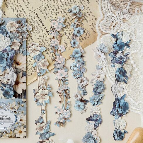 60PCS Scrapbook Paper Stickers, Aesthetic Flower Frame Cutout Scrapbook Supplies, Self Adhesive Decorative Paper Retro European Border Stickers for Journaling Supplies in Saudi Arabia