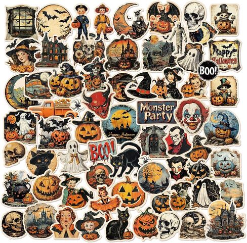 Halloween Theme Stickers Vintage Journaling Pack Horror Ghost Dark Art Aesthetic Clown Goth Vampire Witchy Apothecary Mystical Witch Elements for Adults Scrapbooking Decal (1, Creepy Vellum) in Saudi Arabia