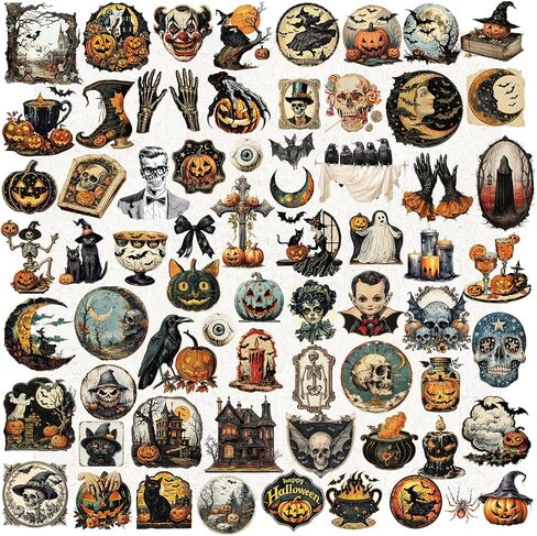 Halloween Theme Stickers Vintage Journaling Pack Horror Ghost Dark Art Aesthetic Clown Goth Vampire Witchy Apothecary Mystical Witch Elements for Adults Scrapbooking Decal (1, Creepy Vellum) in Saudi Arabia