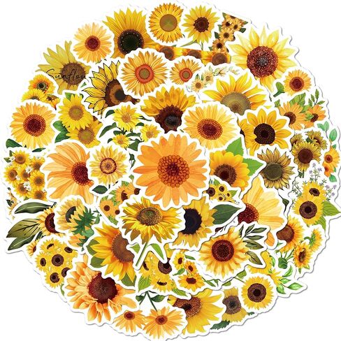 50 PCS Sunflower Stickers, Vinyl Waterproof Decals for Water Bottles, Phone, Laptop, Luggage, Guitar, Floral Sunflower Sticker Gifts for Women Men Adults in Saudi Arabia