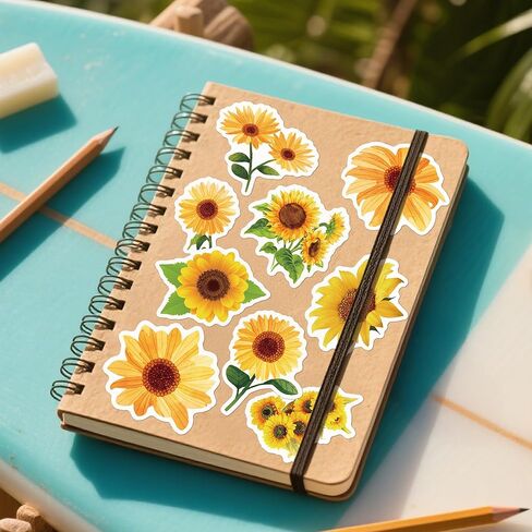 50 PCS Sunflower Stickers, Vinyl Waterproof Decals for Water Bottles, Phone, Laptop, Luggage, Guitar, Floral Sunflower Sticker Gifts for Women Men Adults in Saudi Arabia