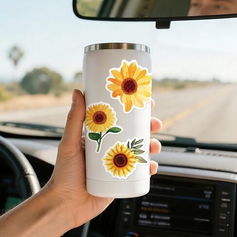 50 PCS Sunflower Stickers, Vinyl Waterproof Decals for Water Bottles, Phone, Laptop, Luggage, Guitar, Floral Sunflower Sticker Gifts for Women Men Adults in Saudi Arabia