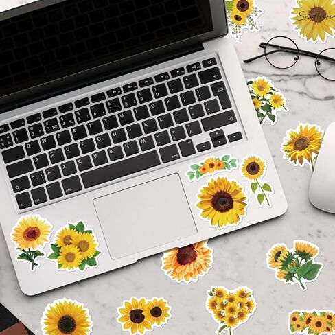 50 PCS Sunflower Stickers, Vinyl Waterproof Decals for Water Bottles, Phone, Laptop, Luggage, Guitar, Floral Sunflower Sticker Gifts for Women Men Adults in Saudi Arabia