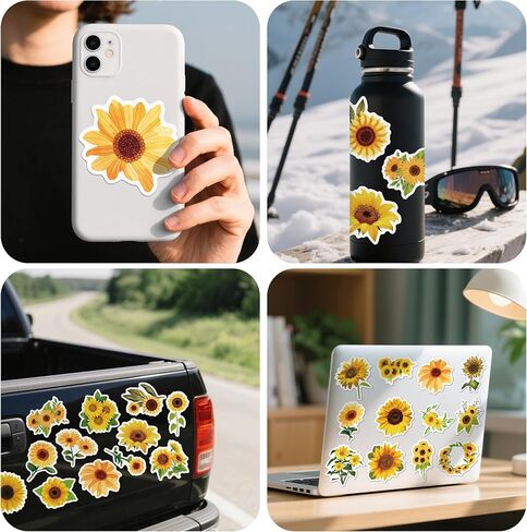 50 PCS Sunflower Stickers, Vinyl Waterproof Decals for Water Bottles, Phone, Laptop, Luggage, Guitar, Floral Sunflower Sticker Gifts for Women Men Adults in Saudi Arabia