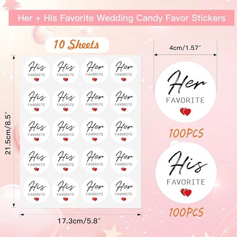 200Pcs Wedding Favor Stickers - His & Hers Candy Bag Seals for Bridal Shower, Wedding Favors, Treat Bags - Romantic Couple Stickers for Candy Wrappers, Party Decor in Saudi Arabia
