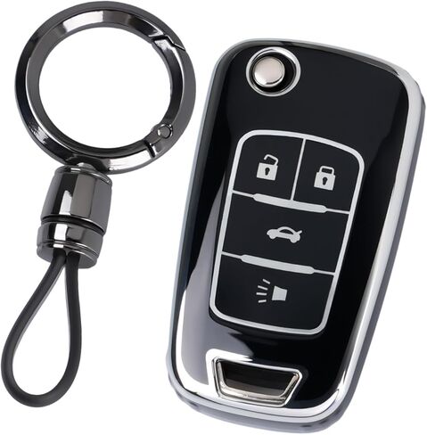 WJS Key Fob Cover, Car Key Case Shell Protector Compatible with 2010-2021 Chevy Cruze Equinox Camaro Impala Malibu Sonic; Buick Regal Verano Encore Lacrosse; GMC Terrain (Black) in Saudi Arabia