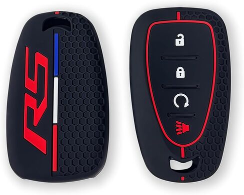 2PCS 4 Button Black Silicone Smart Key Fob Shell Cover Protector Remote Holder Compatible with Chevy Blazer Camaro Bolt Equinox Traverse Trax Trailblazer Malibu Volt Cruze RS Accessories (4B-REDRS) in Saudi Arabia
