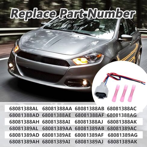 3-Pin Turn Signal Lights Connector Wiring Pigtail Plug Harness Compatible with Dodge Dart 2013-2016 1.4L/2.0L/2.4L, Replace for 68081389AL in Saudi Arabia