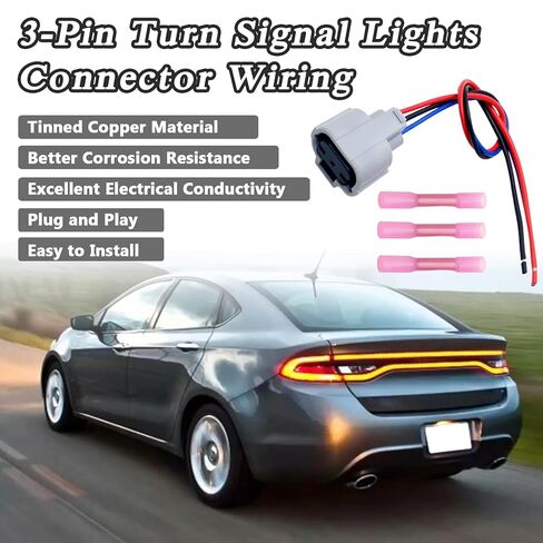 3-Pin Turn Signal Lights Connector Wiring Pigtail Plug Harness Compatible with Dodge Dart 2013-2016 1.4L/2.0L/2.4L, Replace for 68081389AL in Saudi Arabia