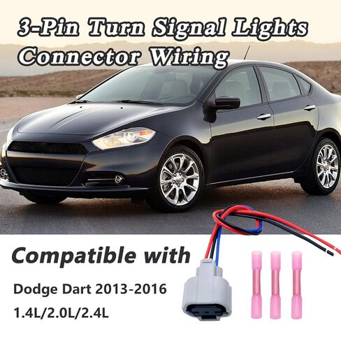3-Pin Turn Signal Lights Connector Wiring Pigtail Plug Harness Compatible with Dodge Dart 2013-2016 1.4L/2.0L/2.4L, Replace for 68081389AL in Saudi Arabia