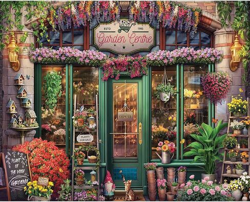 White Mountain 1000 Piece Jigsaw Puzzle Vintage Flower Shop Puzzles with Large Pieces, Gift for Adults and Family 24"x30" - Garden Center in Saudi Arabia