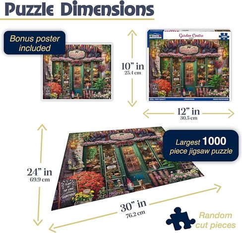 White Mountain 1000 Piece Jigsaw Puzzle Vintage Flower Shop Puzzles with Large Pieces, Gift for Adults and Family 24"x30" - Garden Center in Saudi Arabia