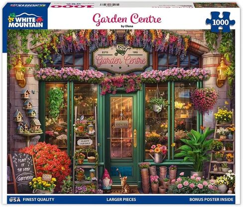 White Mountain 1000 Piece Jigsaw Puzzle Vintage Flower Shop Puzzles with Large Pieces, Gift for Adults and Family 24"x30" - Garden Center in Saudi Arabia