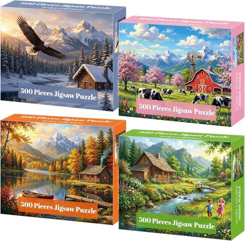 4-Pack 500 Piece Puzzles for Adults, Four Seasons Scenery Jigsaw Puzzles for Adults 500 Pieces, Fun Challenging Jigsaw Puzzles 500 Pieces for Adults Family Game Gift for Home Decor Wall Art in Saudi Arabia