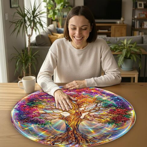 Round Jigsaw Puzzle for Adults - 1000 Piece Tree of Life Challenge - Vibrant Gradient Mandala Art, 26.5in Circular Brain Teaser, Stress Relief Home Decor & Unique Birthday Gift in Saudi Arabia