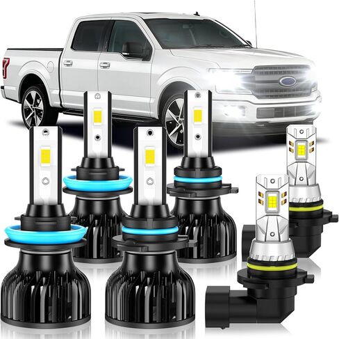 Fit for 2015-2023 Ford F150 Fog Light Bulb, Hi&Lo Dual Beam Fog Light Bulb Combo, 600% Upgraded Brightness, 6000K White, Hollow Out Base & Fan Cooling, Pack of 6 in Saudi Arabia
