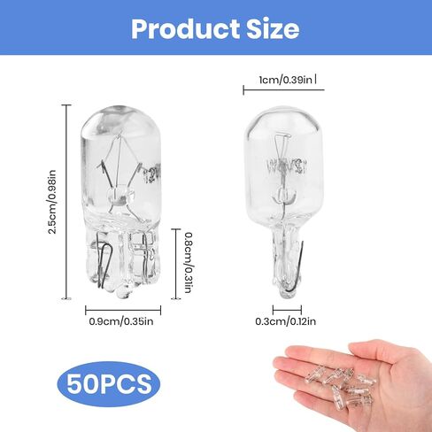 50PCS 194 Car Light Bulb, 168 W5W 1/4 Wedge Base - 12V 5W Clear for Cars Landscape RV Camper T10 2825 Car Signal Replacement for 147 152 158 159 161 184 192 193 259 280 285 447 464 501 in Saudi Arabia