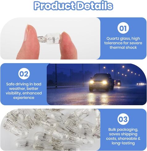 50PCS 194 Car Light Bulb, 168 W5W 1/4 Wedge Base - 12V 5W Clear for Cars Landscape RV Camper T10 2825 Car Signal Replacement for 147 152 158 159 161 184 192 193 259 280 285 447 464 501 in Saudi Arabia